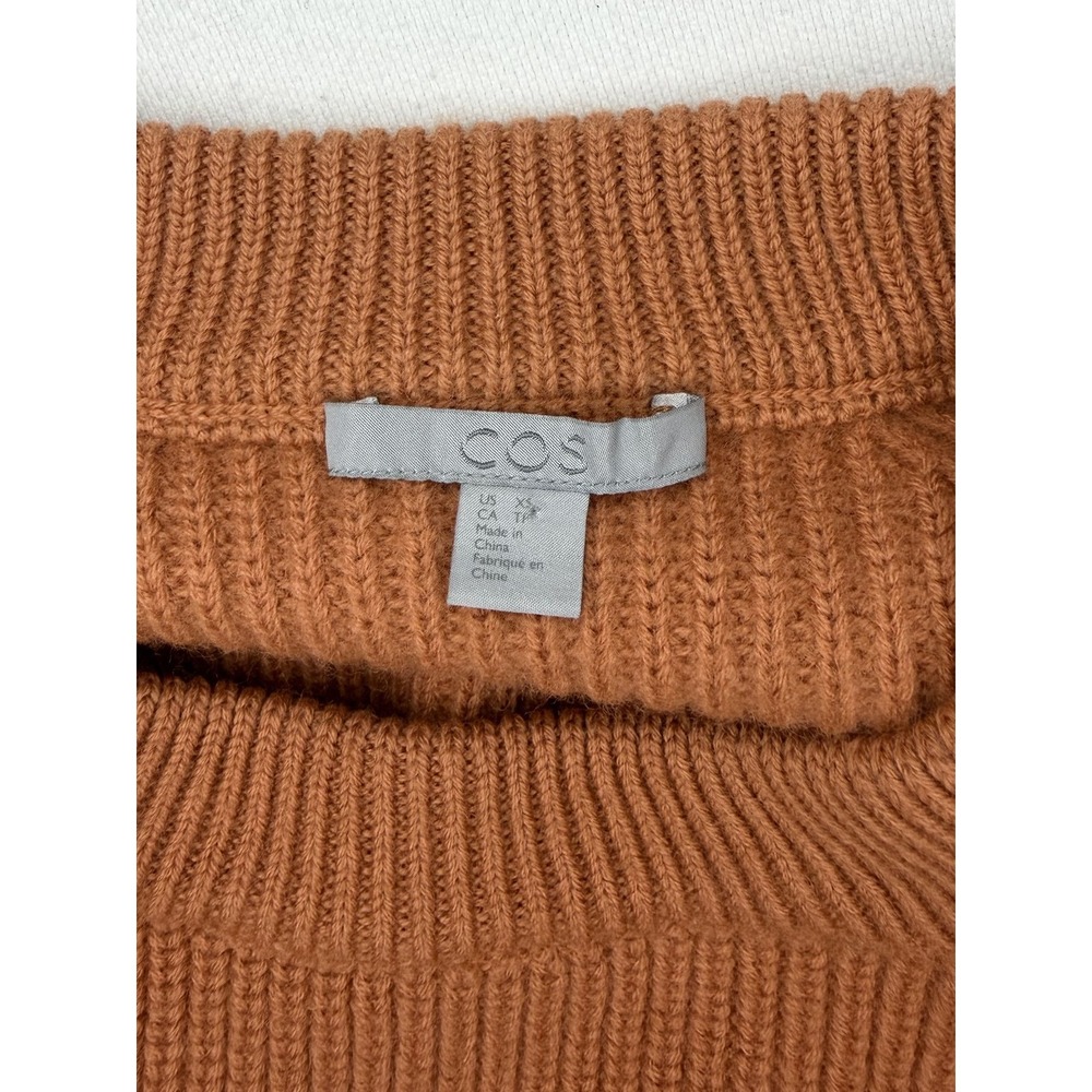 COS Sweater Womens XS Orange 100% Wool Raglan 3/4 Sleeve Chunky Knit Boxy Slits - Picture 4 of 11